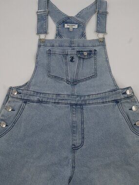 Juicy Couture Denim Overalls Womens Small Light Blue Wide Leg Raw Hem Y2K Style